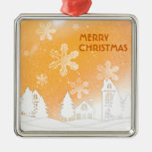 Gold Brown White Snow House Merry kerst Metalen Ornament (Voorkant)