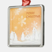 Gold Brown White Snow House Merry kerst Metalen Ornament (Links)