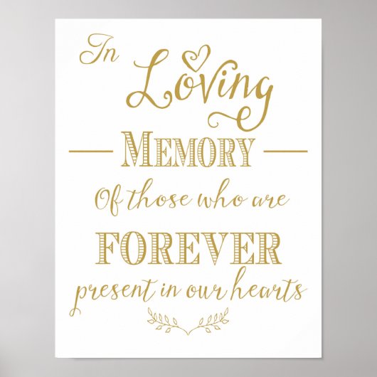 Gold bruiloft in Loving Memory sign print (Voorkant)