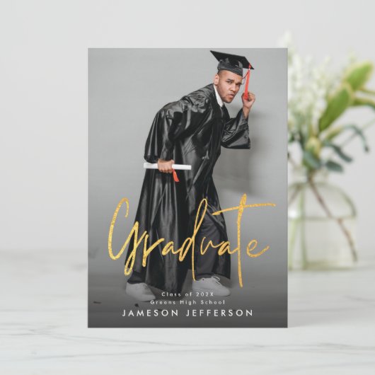 Gold Brush Afstuderen Foto Afstuderen Aankondiging (Staand voorkant)