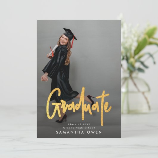 Gold Brush Afstuderen Foto Afstuderen Aankondiging (Staand voorkant)