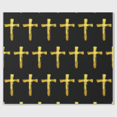 Gold Brush Cross - Christelijk Religieuze Crucifix Cadeaupapier (Vlak)