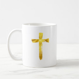 Gold Brush Cross - Christelijk Religieuze Crucifix Koffiemok