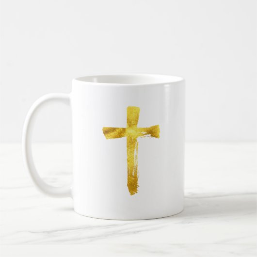 Gold Brush Cross - Christelijk Religieuze Crucifix Koffiemok (Links)