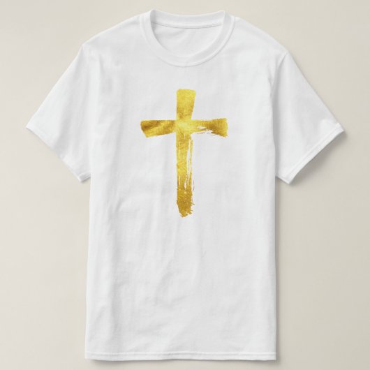Gold Brush Cross - Christelijk Religieuze Crucifix T-shirt (Design voorkant)
