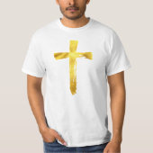 Gold Brush Cross - Christelijk Religieuze Crucifix T-shirt (Voorkant)