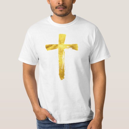 Gold Brush Cross - Christelijk Religieuze Crucifix T-shirt (Voorkant)