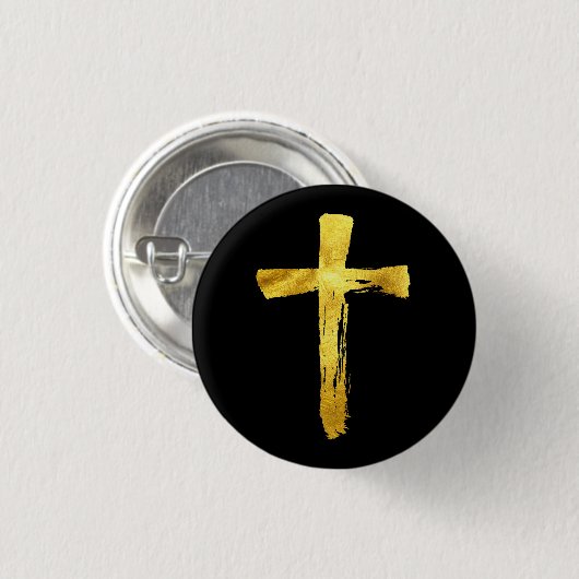 Gold Brush Cross - Modern Bold Artistic Crucifix Ronde Button 3,2 Cm (Voorkant /achterkant)