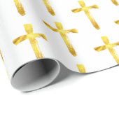 Gold Brush Cross - Moderne Christelijke crucifix Cadeaupapier (Rol Hoek)