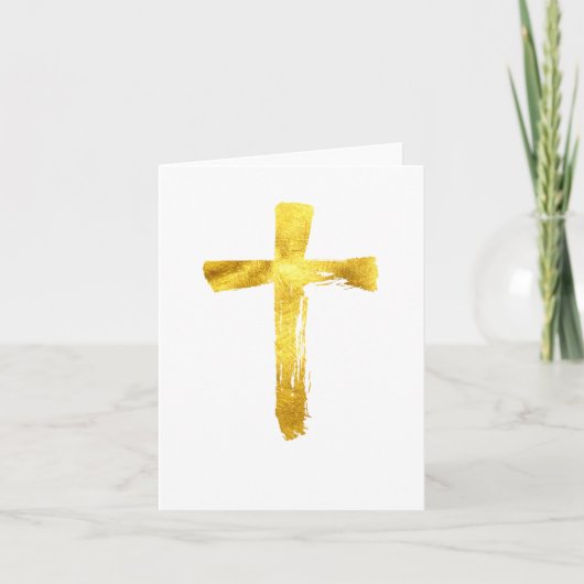 Gold Brush Cross - Moderne Christelijke crucifix Feestdagen Kaart (Voorkant)