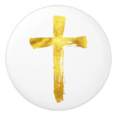 Gold Brush Cross - Moderne Christelijke crucifix Keramische Knop (Voorkant)