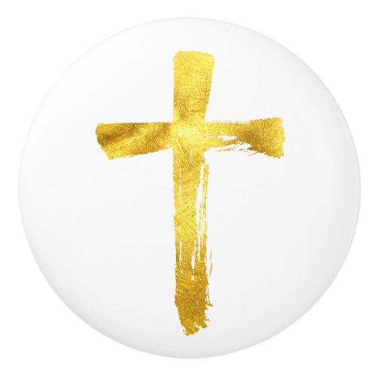 Gold Brush Cross - Moderne Christelijke crucifix Keramische Knop (Voorkant)