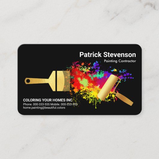 Gold Brush Paint Splatter Handyman Visitekaartje (Voorkant)