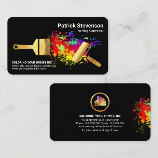 Gold Brush Paint Splatter Handyman Visitekaartje (Voorkant / Achterkant)