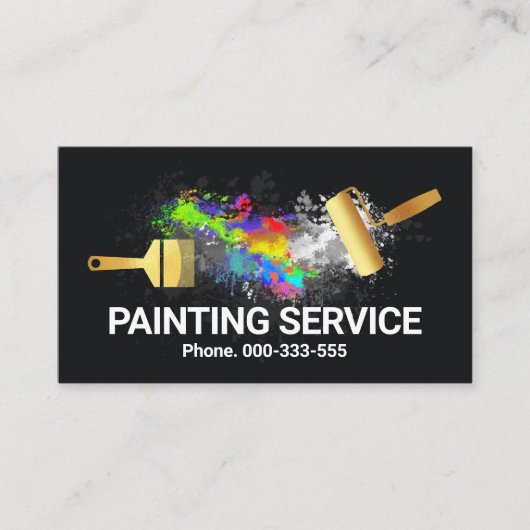 Gold Brush Paint Splatter Wall Visitekaartje (Voorkant)