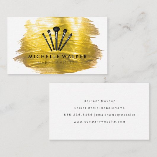 Gold Brush Paint Stroke | Make Up Brushes Visitekaartje (Voorkant / Achterkant)