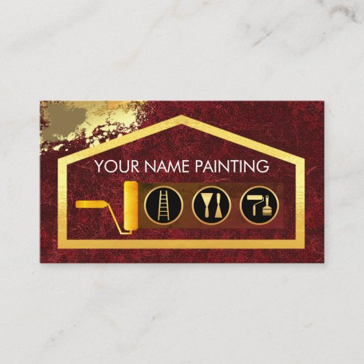 Gold Brush Painting Home Paint Splatter Visitekaartje (Voorkant)