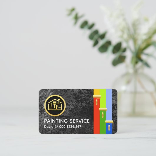 Gold Brush Painting Paint Stripes On Grey Grunge Visitekaartje (Staand voorkant)