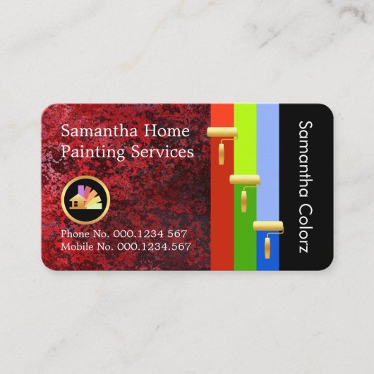 Gold Brush Painting Paint Stripes On Red Grunge Visitekaartje (Voorkant)