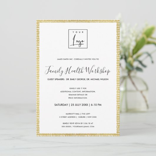 GOLD BRUSH RAIN STROKT UW LOGO WORKSHOP-GEBEURTENI KAART (Staand voorkant)