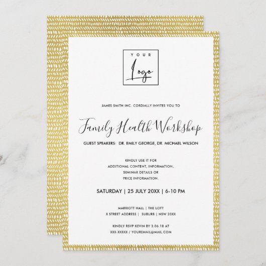 GOLD BRUSH RAIN STROKT UW LOGO WORKSHOP-GEBEURTENI KAART (Voorkant / Achterkant)