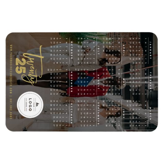 Gold Brush Script 2025 Kalender Foto Nieuwjaar Magneet (Horizontaal)