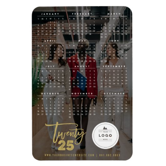 Gold Brush Script 2025 Kalender Foto Nieuwjaar Magneet (Verticaal)