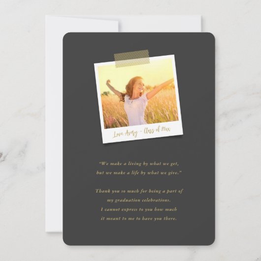 Gold Brush Script Calligraphy Photo Afstuderen Bedankkaart (Achterkant)