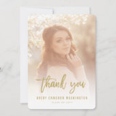 Gold Brush Script Calligraphy Photo Afstuderen Bedankkaart (Voorkant)