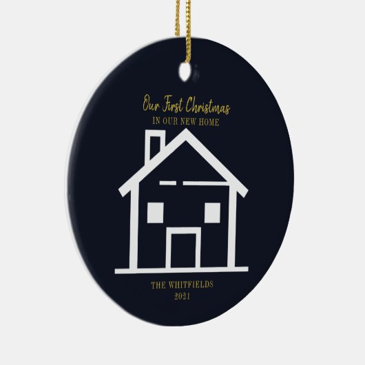 Gold Brush Script First Kerstfeestay New Home Keramisch Ornament (Rechts)