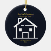 Gold Brush Script First Kerstfeestay New Home Keramisch Ornament (Voorkant)