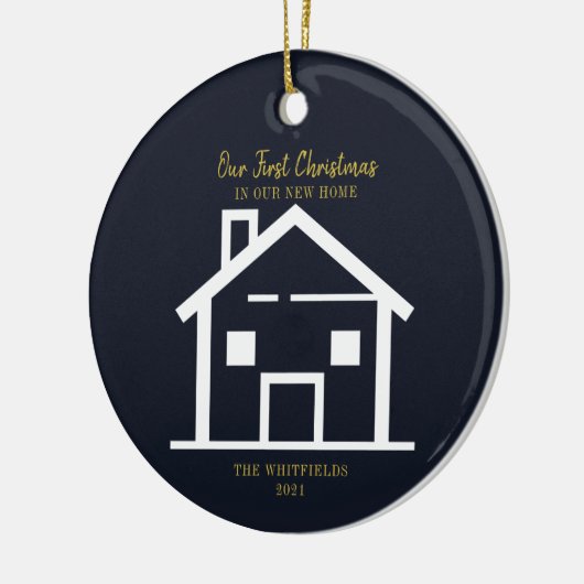 Gold Brush Script First Kerstfeestay New Home Keramisch Ornament (Links)