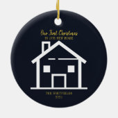 Gold Brush Script First Kerstfeestay New Home Keramisch Ornament (Achterkant)