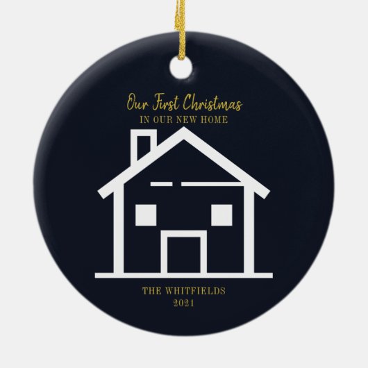 Gold Brush Script First Kerstfeestay New Home Keramisch Ornament (Achterkant)