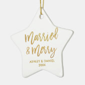 Gold Brush Script-married & Merry Wedding Star Keramisch Ornament (Links)