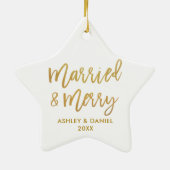 Gold Brush Script-married & Merry Wedding Star Keramisch Ornament (Achterkant)
