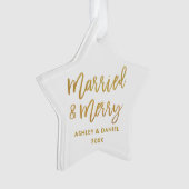 Gold Brush Script-married & Merry Wedding Star Ornament (voorkant)
