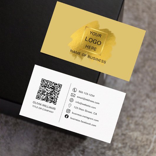 Gold Brush Streke QR code & Social Media Icon Bus Visitekaartje