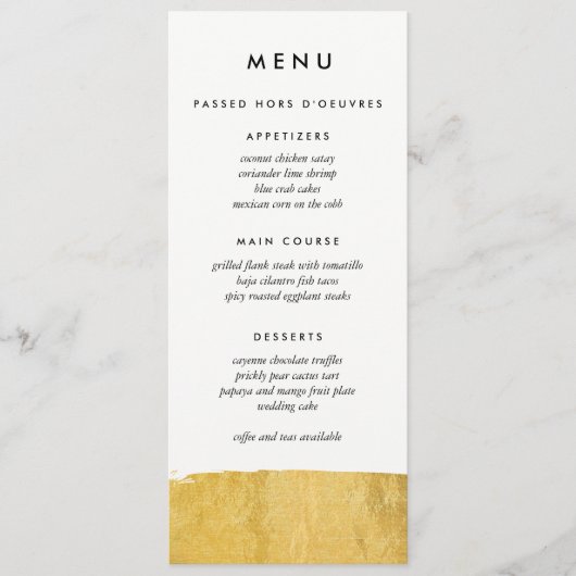Gold Brush Stroke Custom Wedding Menu (Voorkant)
