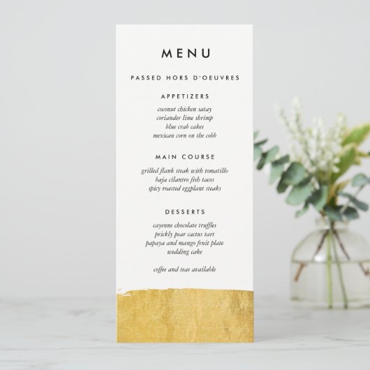 Gold Brush Stroke Custom Wedding Menu (Staand voorkant)