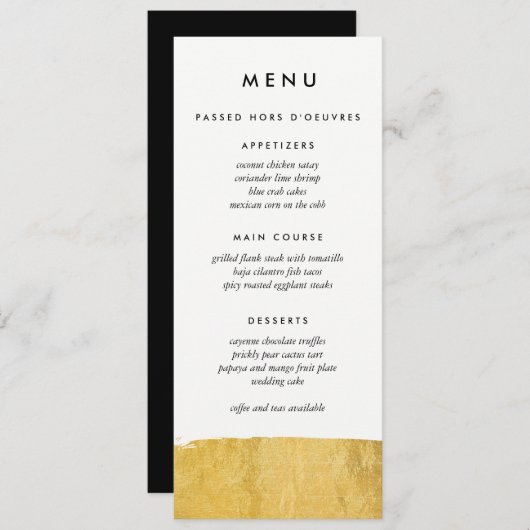 Gold Brush Stroke Custom Wedding Menu (Voorkant / Achterkant)