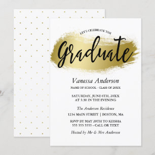 Gold Brush Stroke Graduation Party Kaart