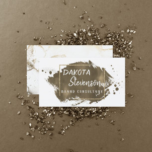 Gold Brush Stroke   Moderne Script Splatter Chic Visitekaartje