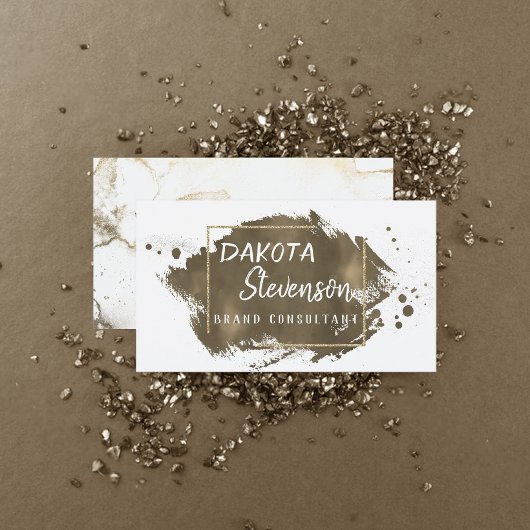 Gold Brush Stroke | Moderne Script Splatter Chic Visitekaartje