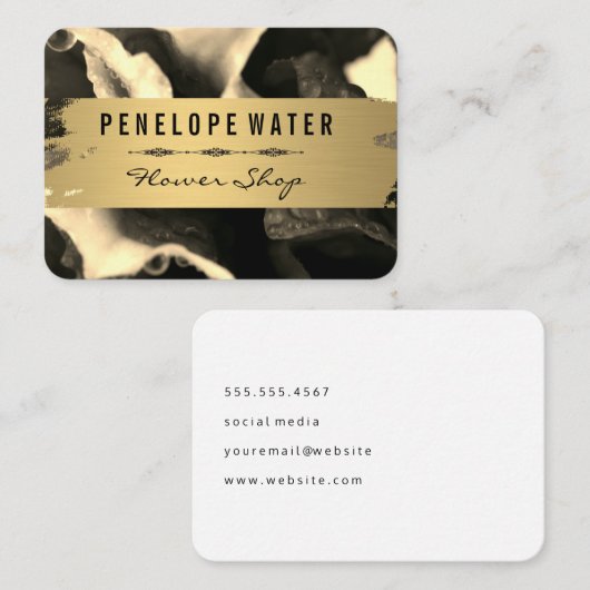 Gold Brushed en Floral Sepia Visitekaartje (Voorkant / Achterkant)