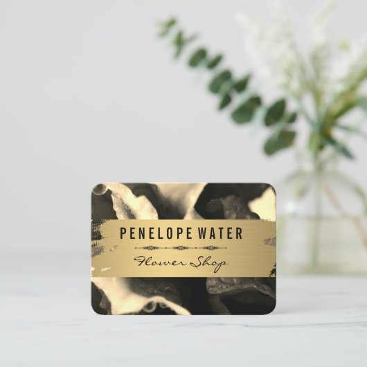 Gold Brushed en Floral Sepia Visitekaartje (Staand voorkant)