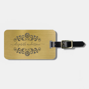 Gold Brushed Metal Monogram Name Script Bagagelabel