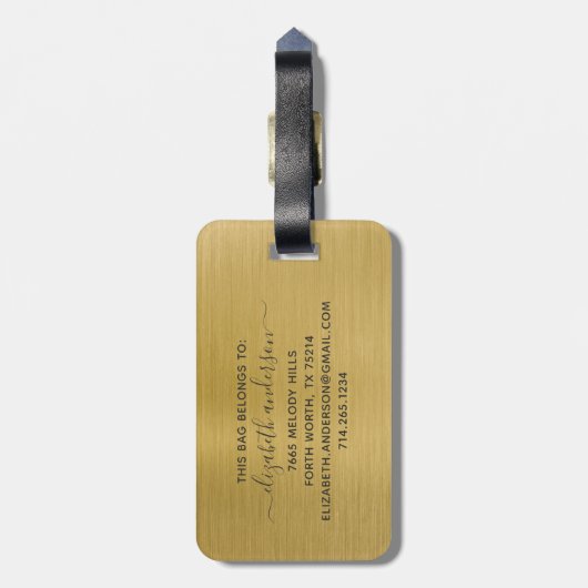 Gold Brushed Metal Monogram Name Script Bagagelabel (Achterkant verticaal)