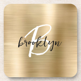 Gold Brushed Metal Zwart Wit Script Monogram Bier Onderzetter