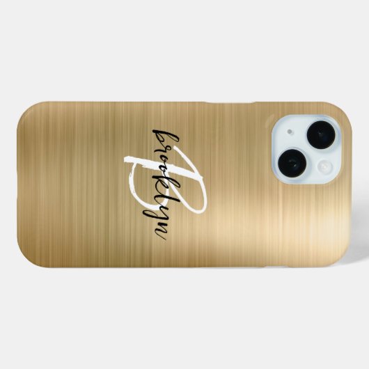 Gold Brushed Metal Zwart Wit Script Monogram Case-Mate iPhone Case (Achterkant (horizontaal))